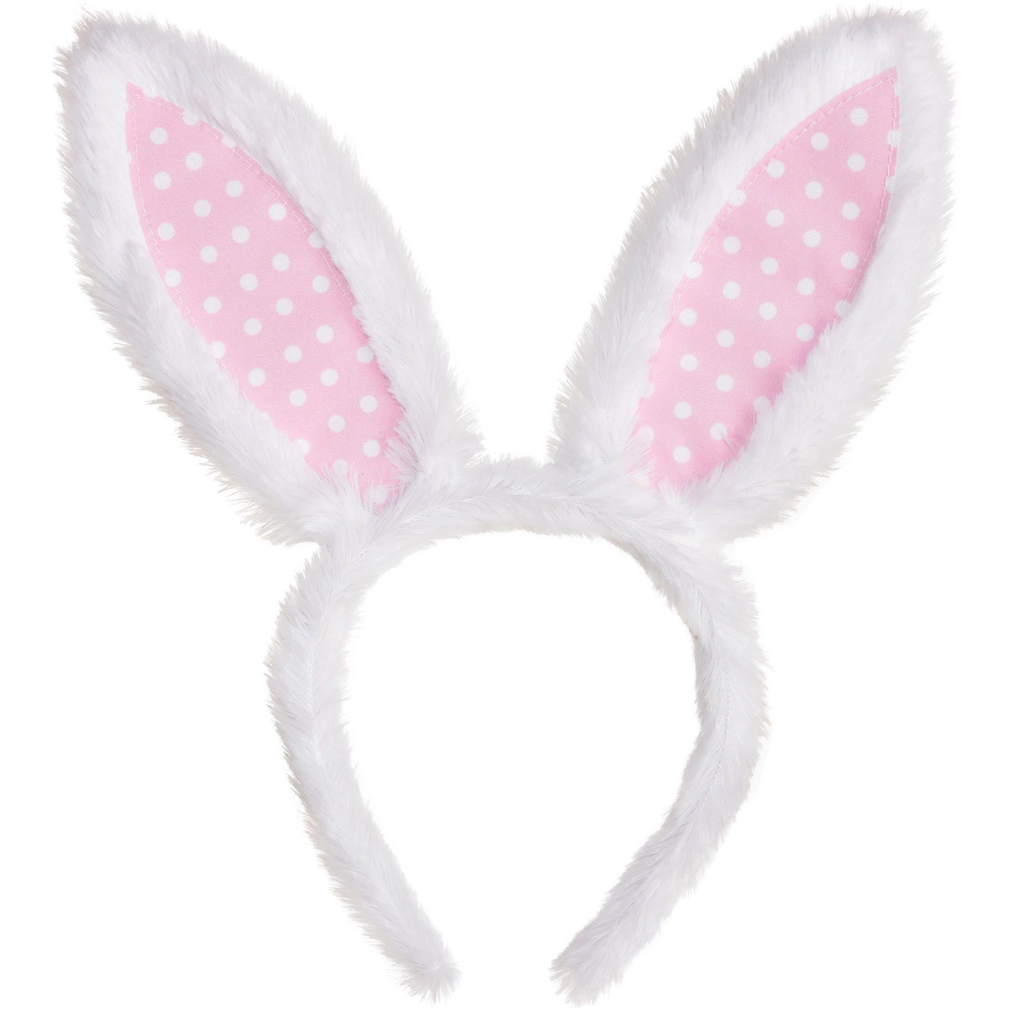 Pink Polka Dot Bunny Ears Fabric & Plastic Headband. 5in x 11in