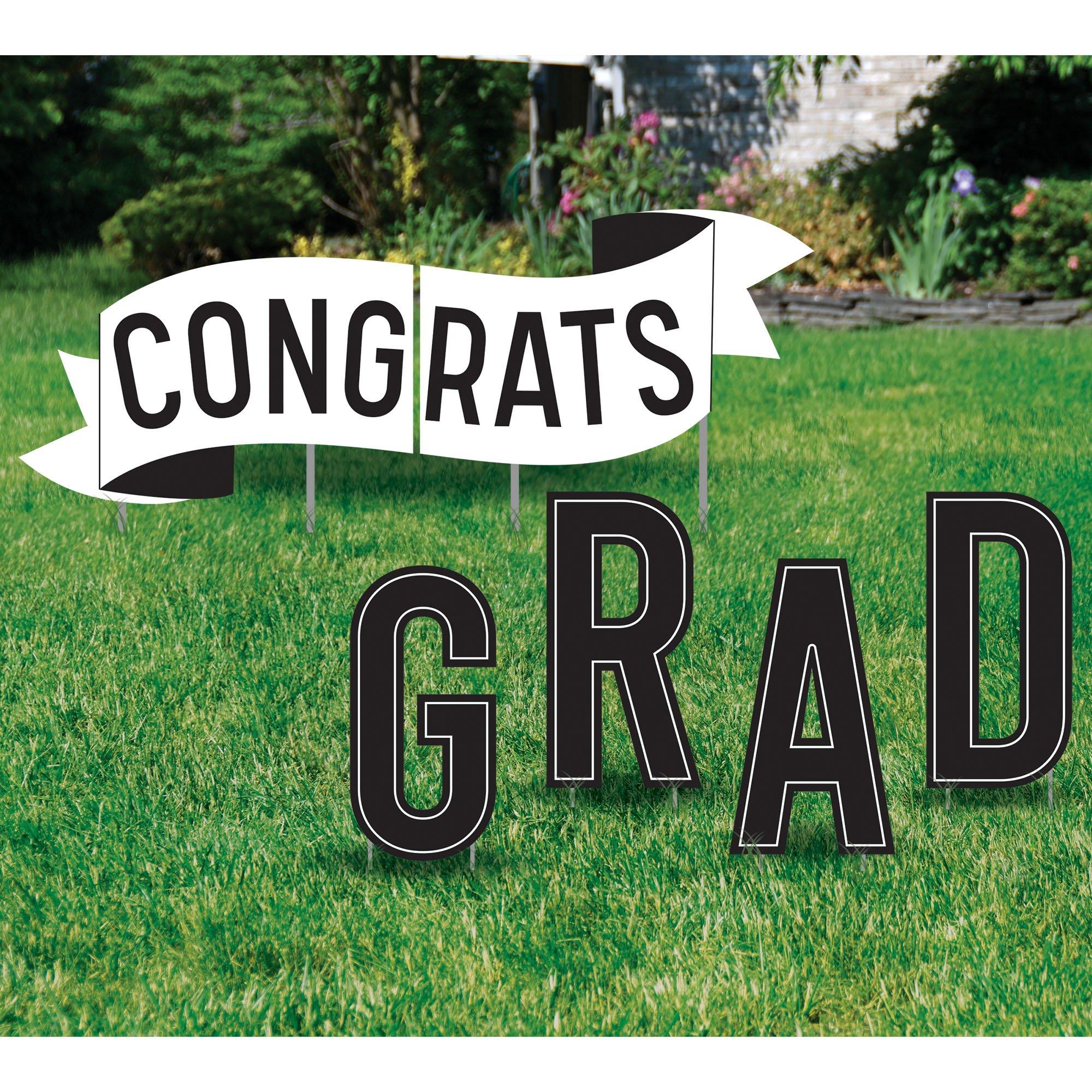 Congrats Grad Plastic & Metal Yard Sign Kit. 14in. 6pc