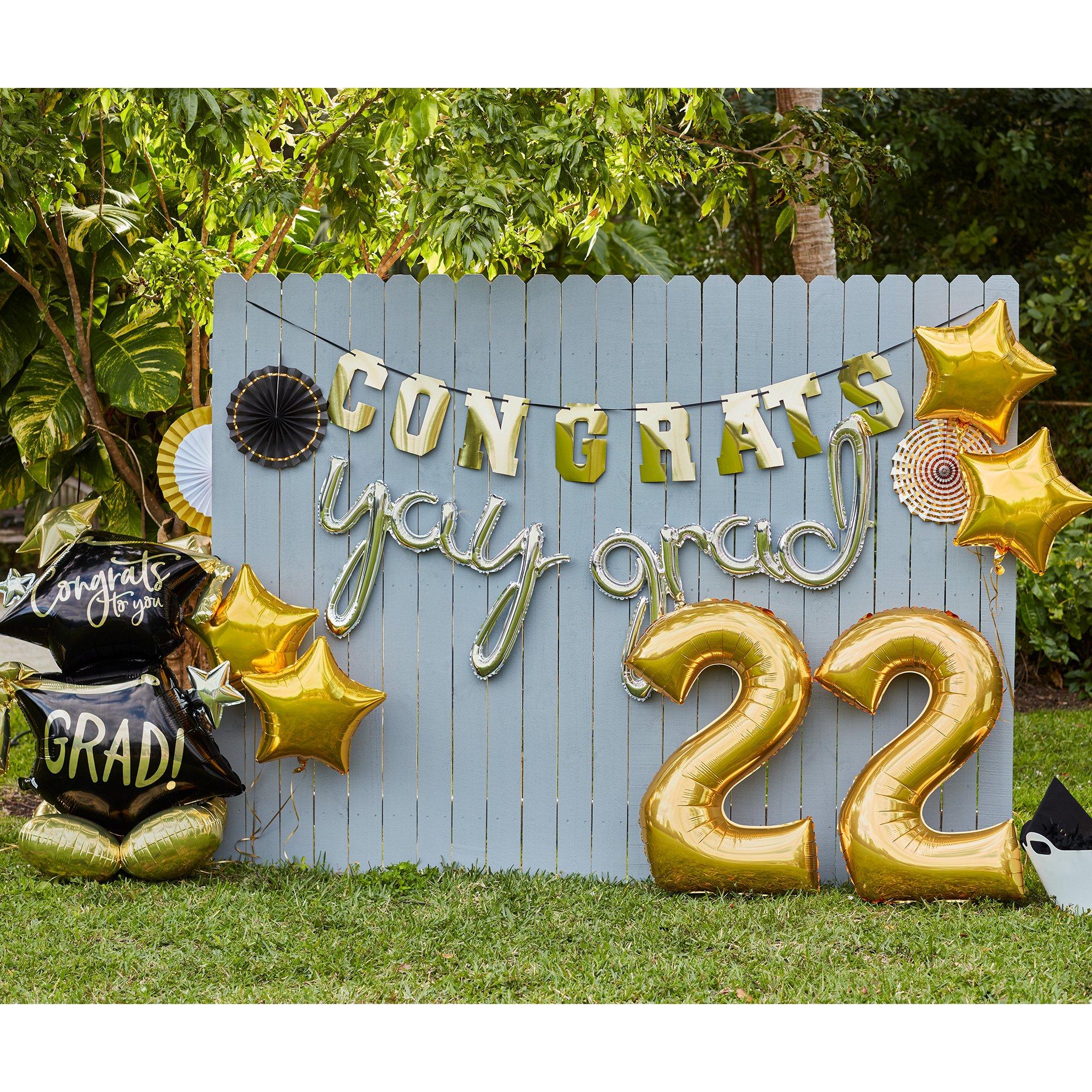 Metallic Gold Congrats Cardstock & Ribbon Letter Banner. 12ft - Image 2