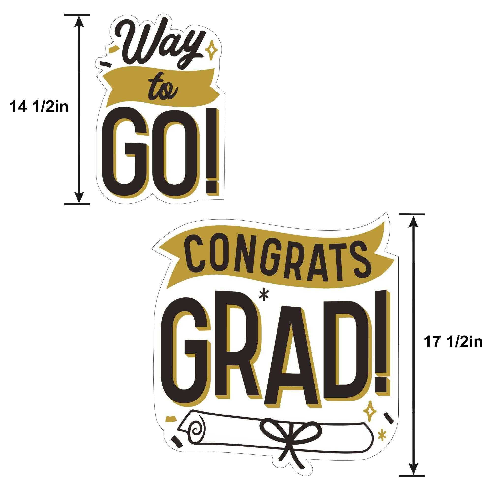 Black. White & Gold Congrats Grad Corrugated Plastic Yard Signs. 5ct - Image 2