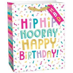 Small Hip Hip Hooray Birthday Paper Gift Bag. 8in x 9.5in