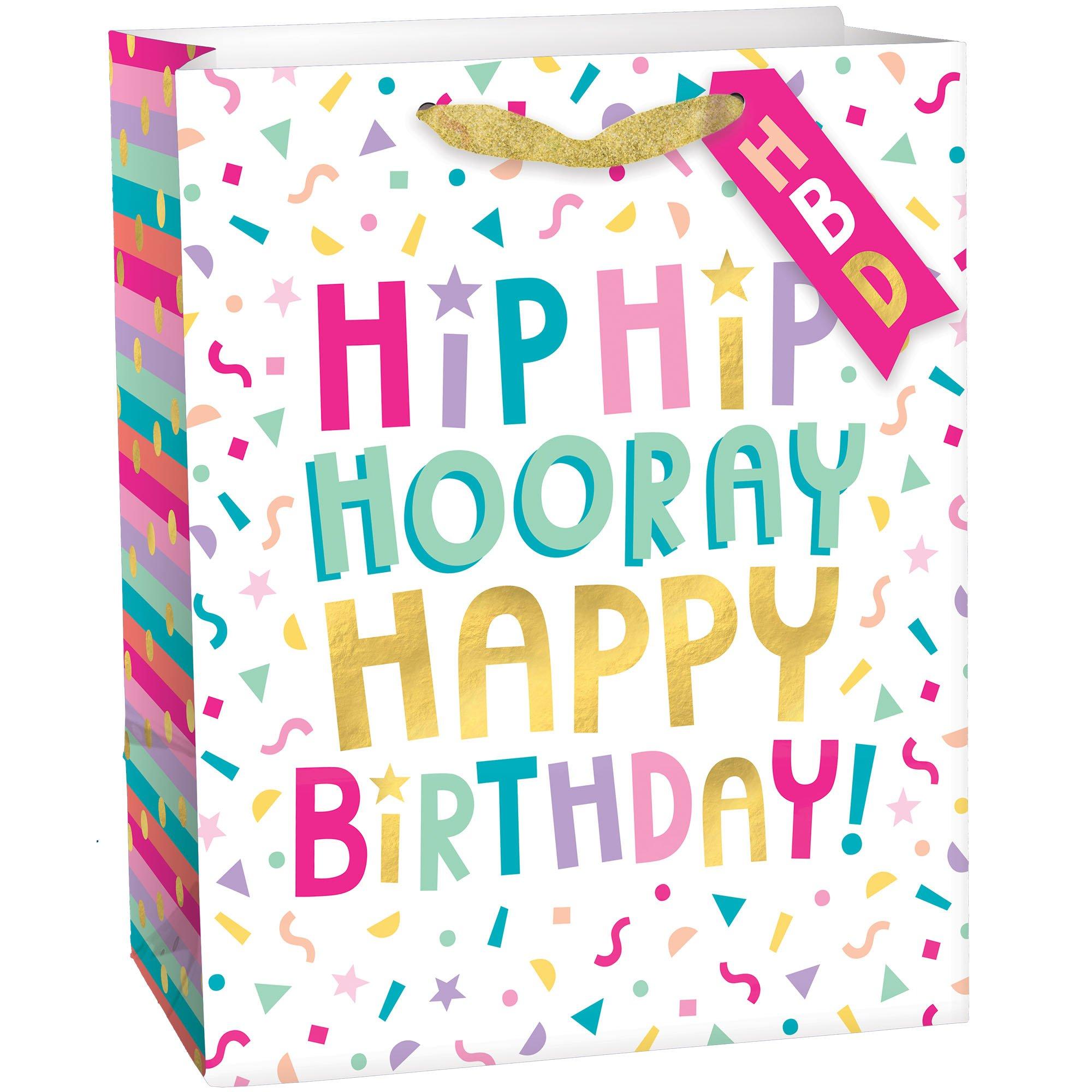 Small Hip Hip Hooray Birthday Paper Gift Bag. 8in x 9.5in