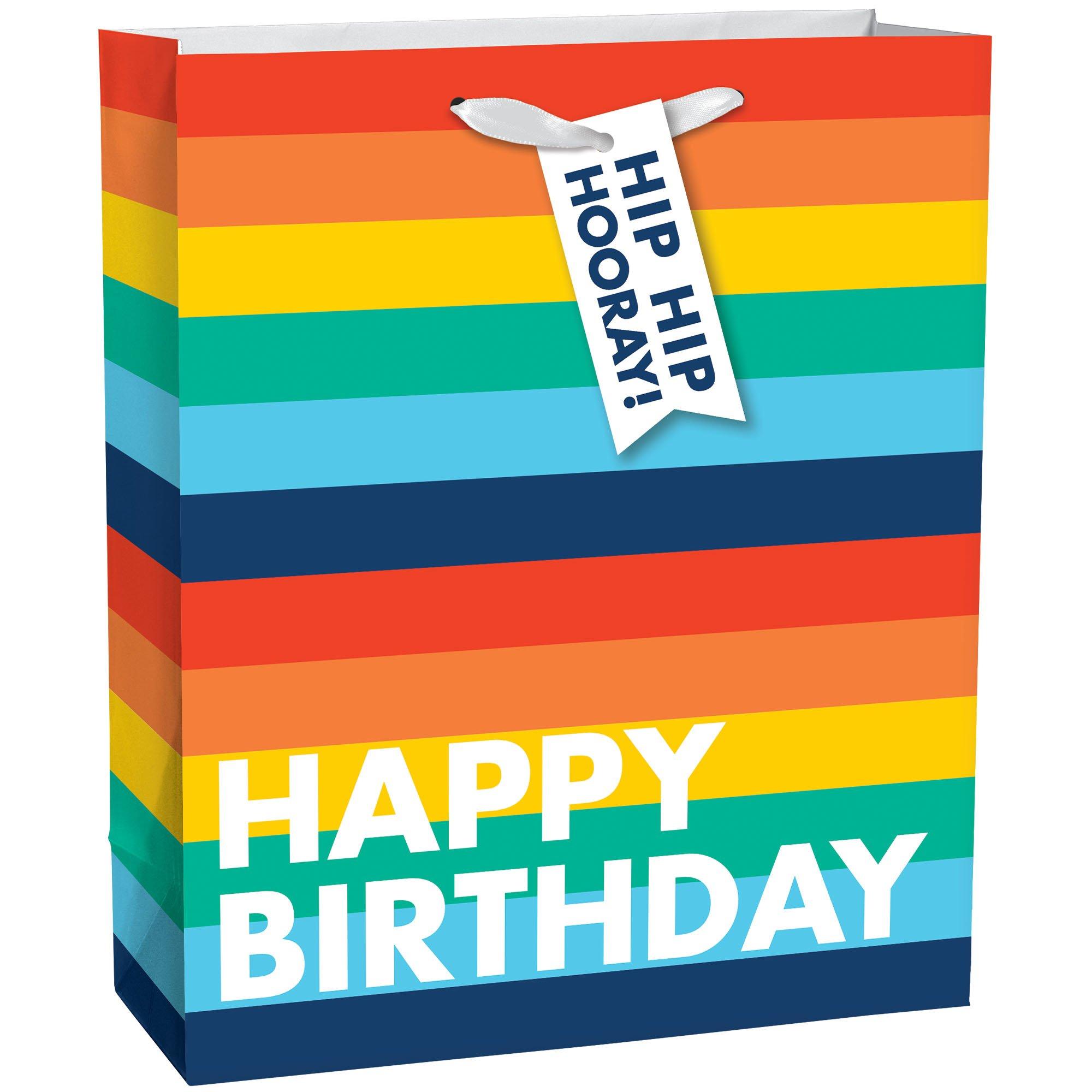 Medium Rainbow Stripe Birthday Paper Gift Bag. 10.5in x 13in