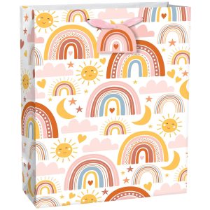 Extra Large Neutral Rainbow Paper Gift Bag. 14.75in x 20in