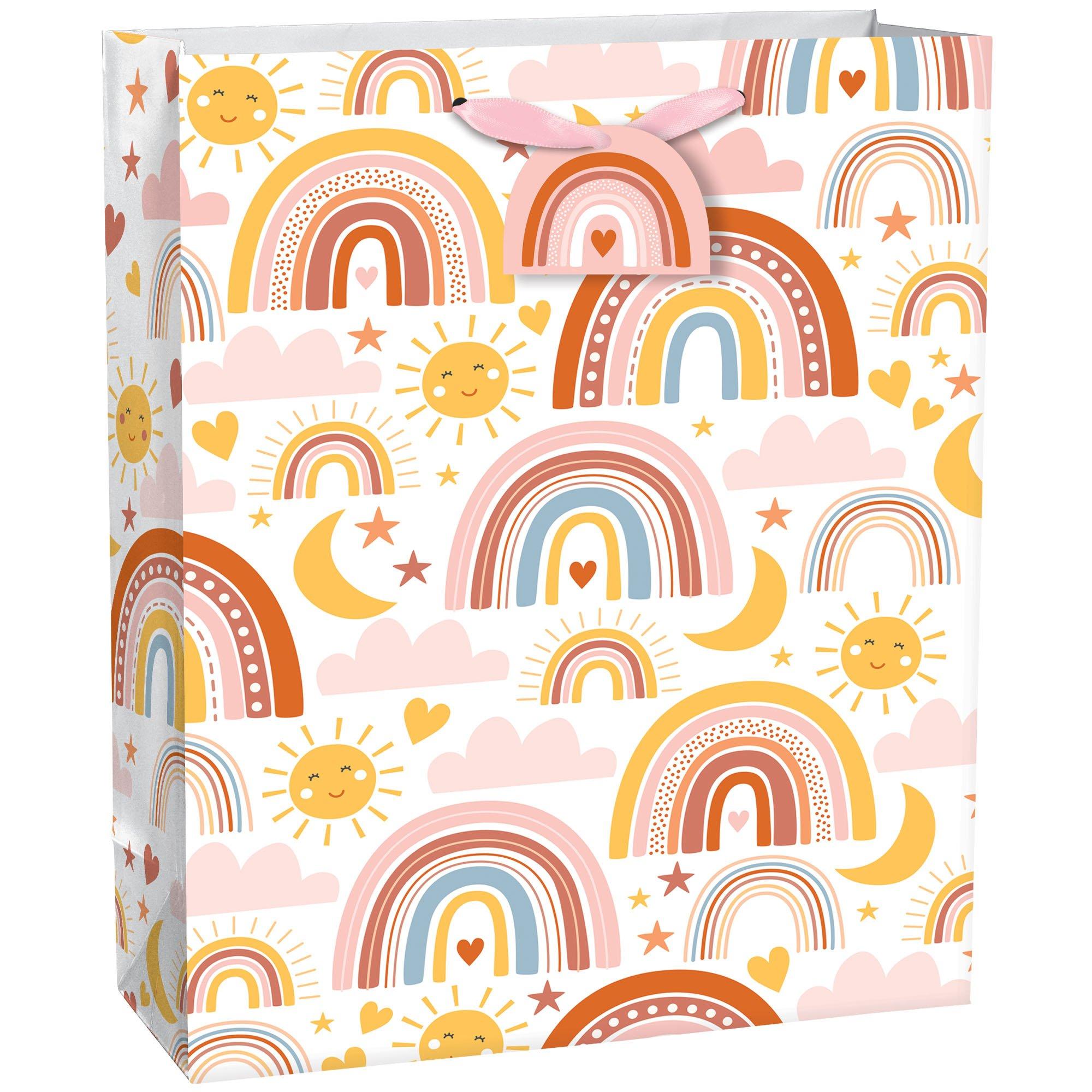 Extra Large Neutral Rainbow Paper Gift Bag. 14.75in x 20in