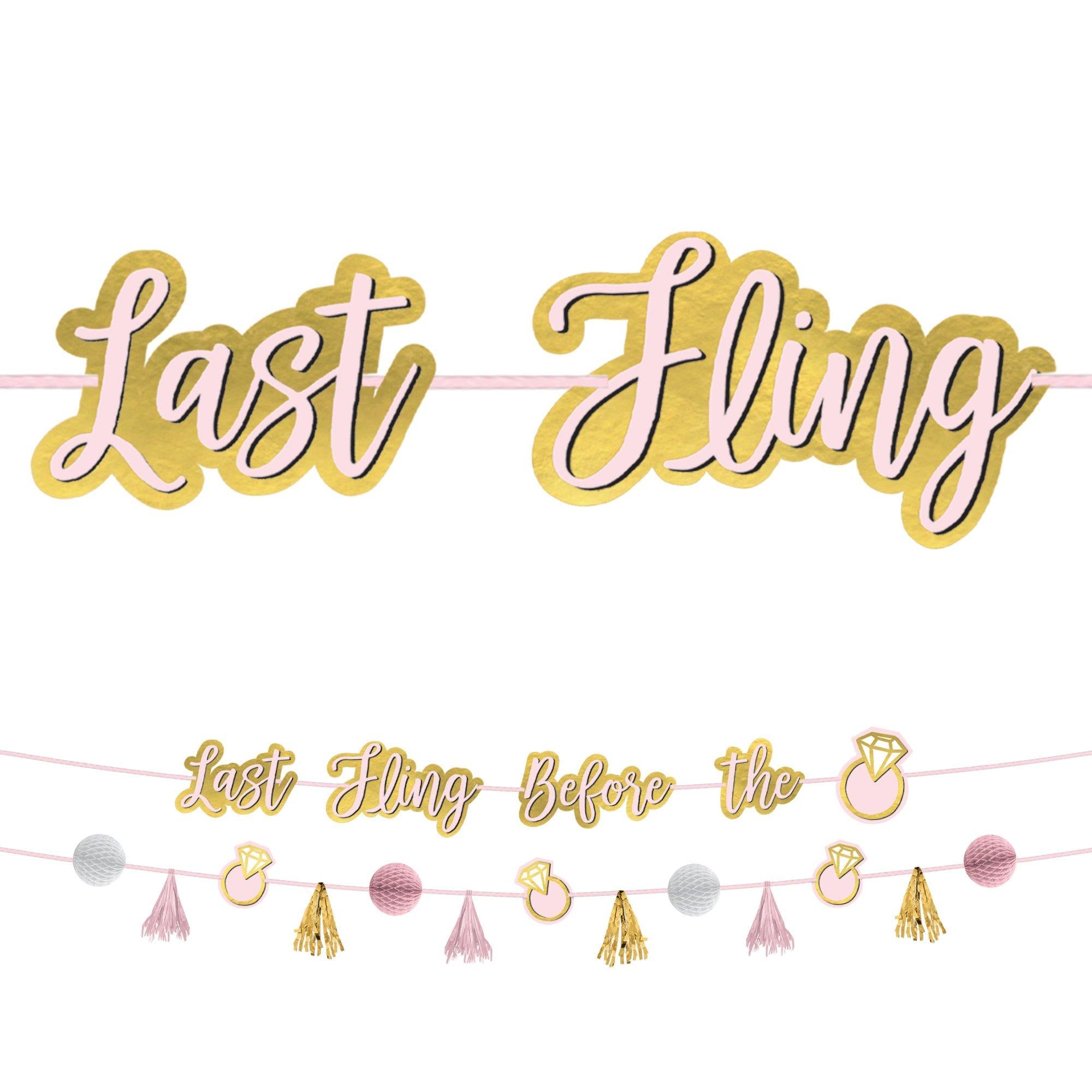 Pink and Gold Bridal Party Last Fling Before the Ring Banner with Accent Banner. 2 pc. 12ft