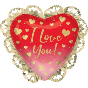 Gold. Pink & Red Ombre I Love You Heart Foil Balloon. 23in x 21in