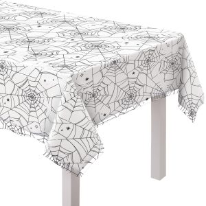 Spiderweb Night Clear Plastic Table Cover. 54in x 108in
