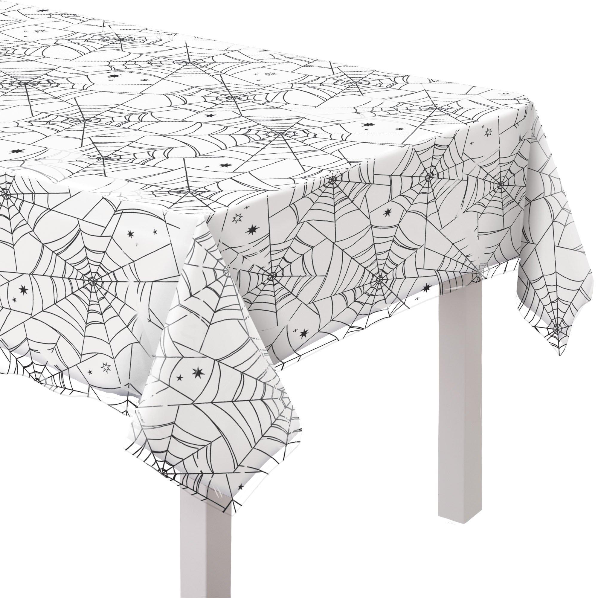 Spiderweb Night Clear Plastic Table Cover. 54in x 108in