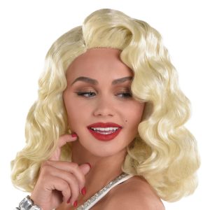 Platinum Blond Finger Wave Wig. 14in - Old Hollywood