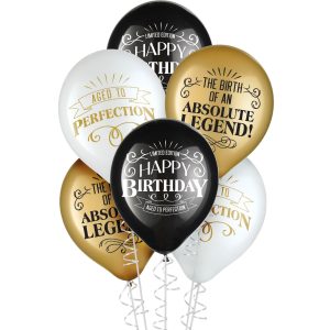 Black. Gold & White Better With Age Birthday Latex Balloons. 12in. 15ct