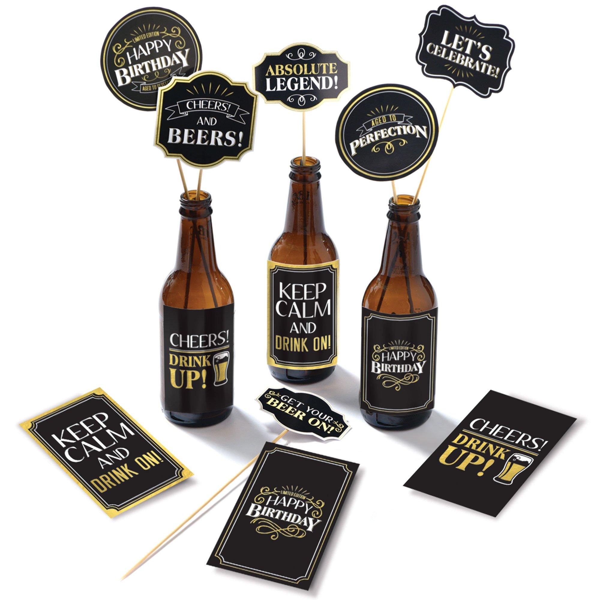 Black & Gold Better With Age Birthday Bottle Centerpiece Kit. 12pc