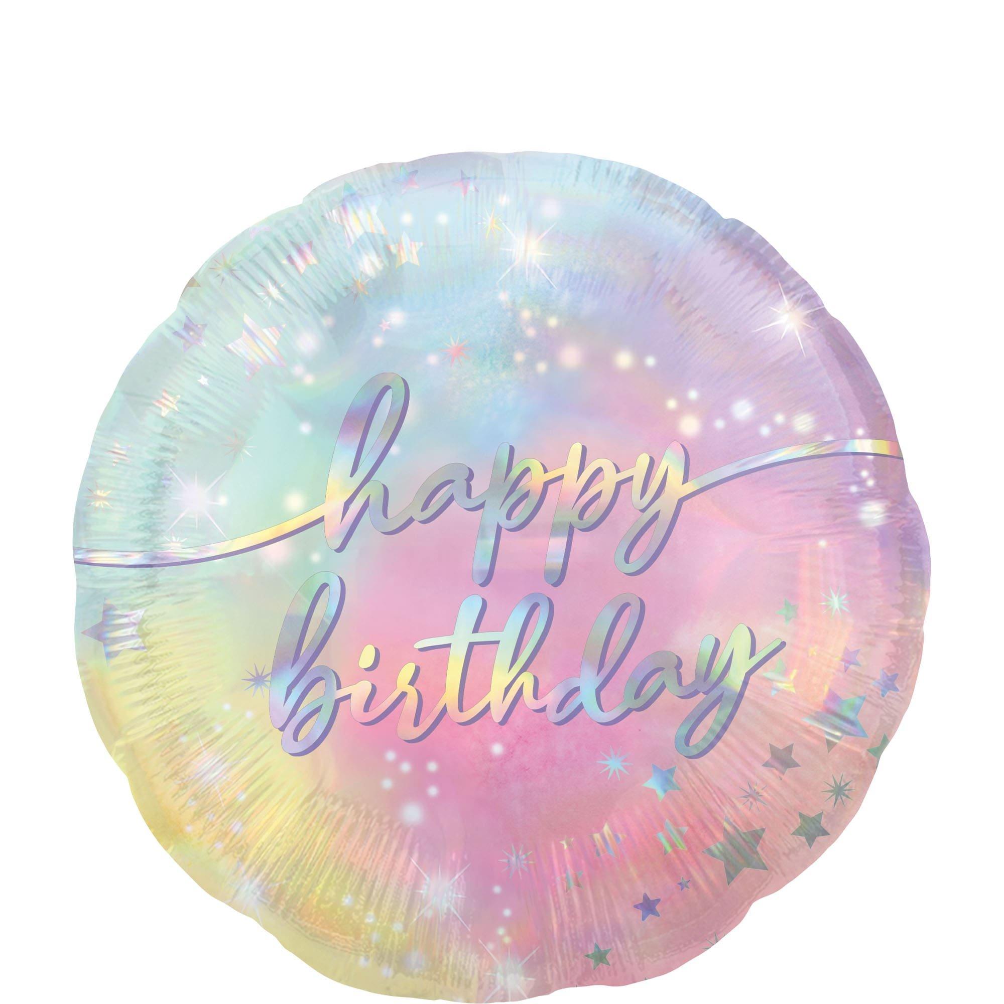 Iridescent Luminous Happy Birthday Foil Balloon. 18in
