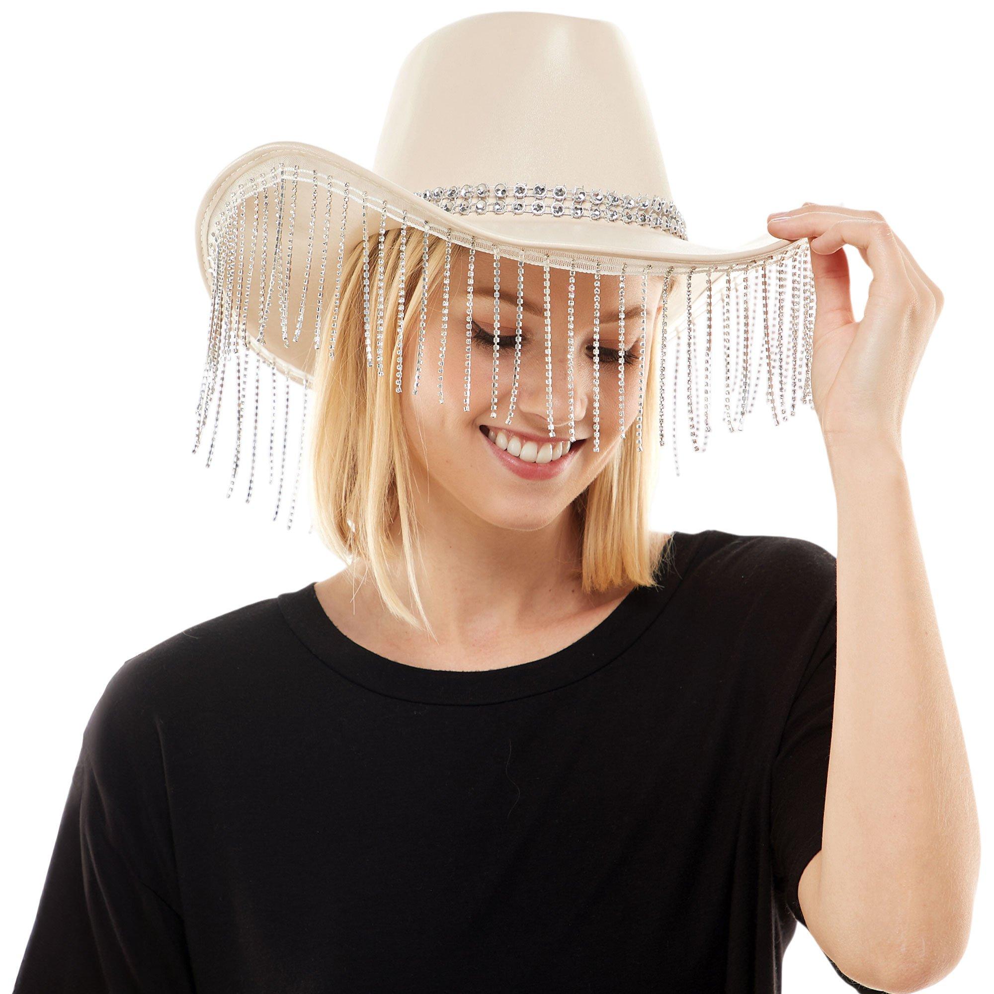 Adult Rhinestone Fringe Tan Cowboy Hat - Image 5