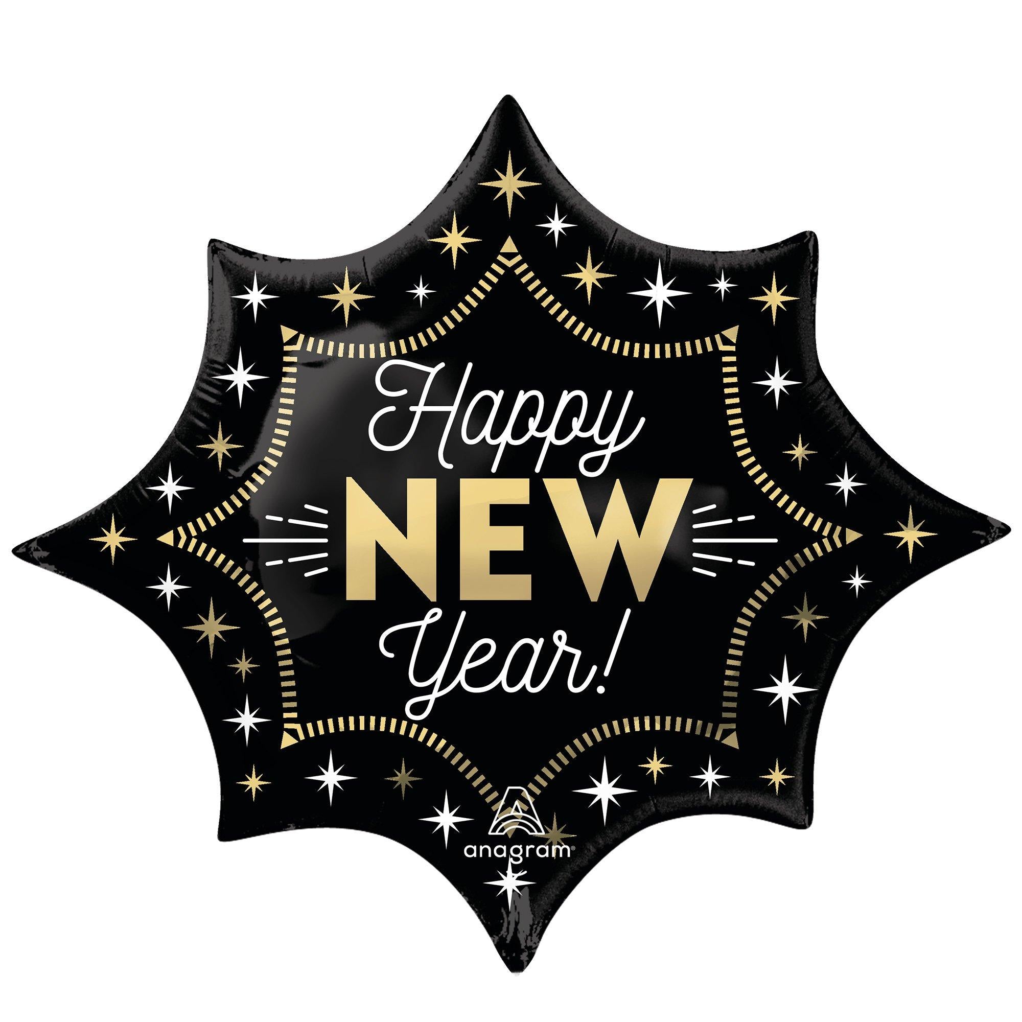 Happy New Year Burst Foil Balloon. 35in x 29in - Midnight Glam