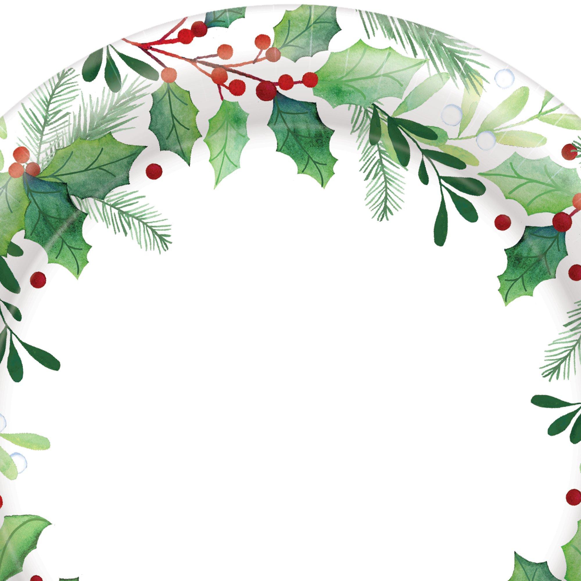 Traditional Holly Christmas Paper Dessert Plates. 6.75in. 50ct - Image 2