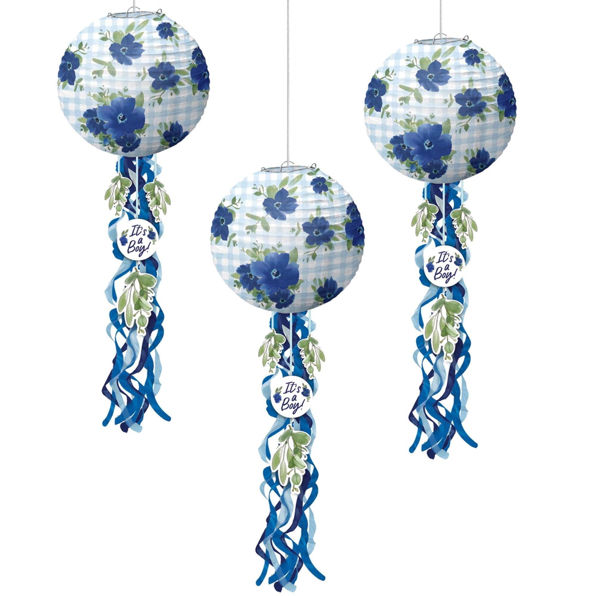 It's a Boy Baby in Bloom Baby Shower Paper Lanterns with Tails. 9.5in. 3ct