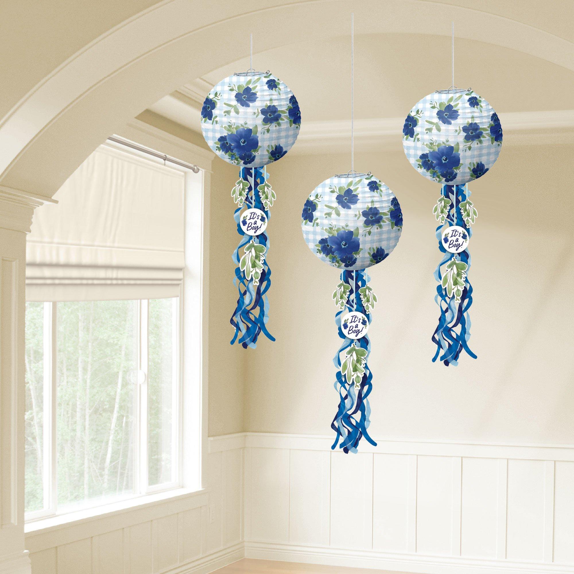 It's a Boy Baby in Bloom Baby Shower Paper Lanterns with Tails. 9.5in. 3ct - Image 2