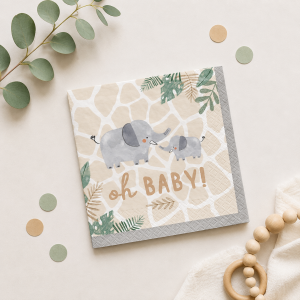 Oh Baby Soft Jungle Baby Shower Paper Beverage Napkins. 5in. 16ct