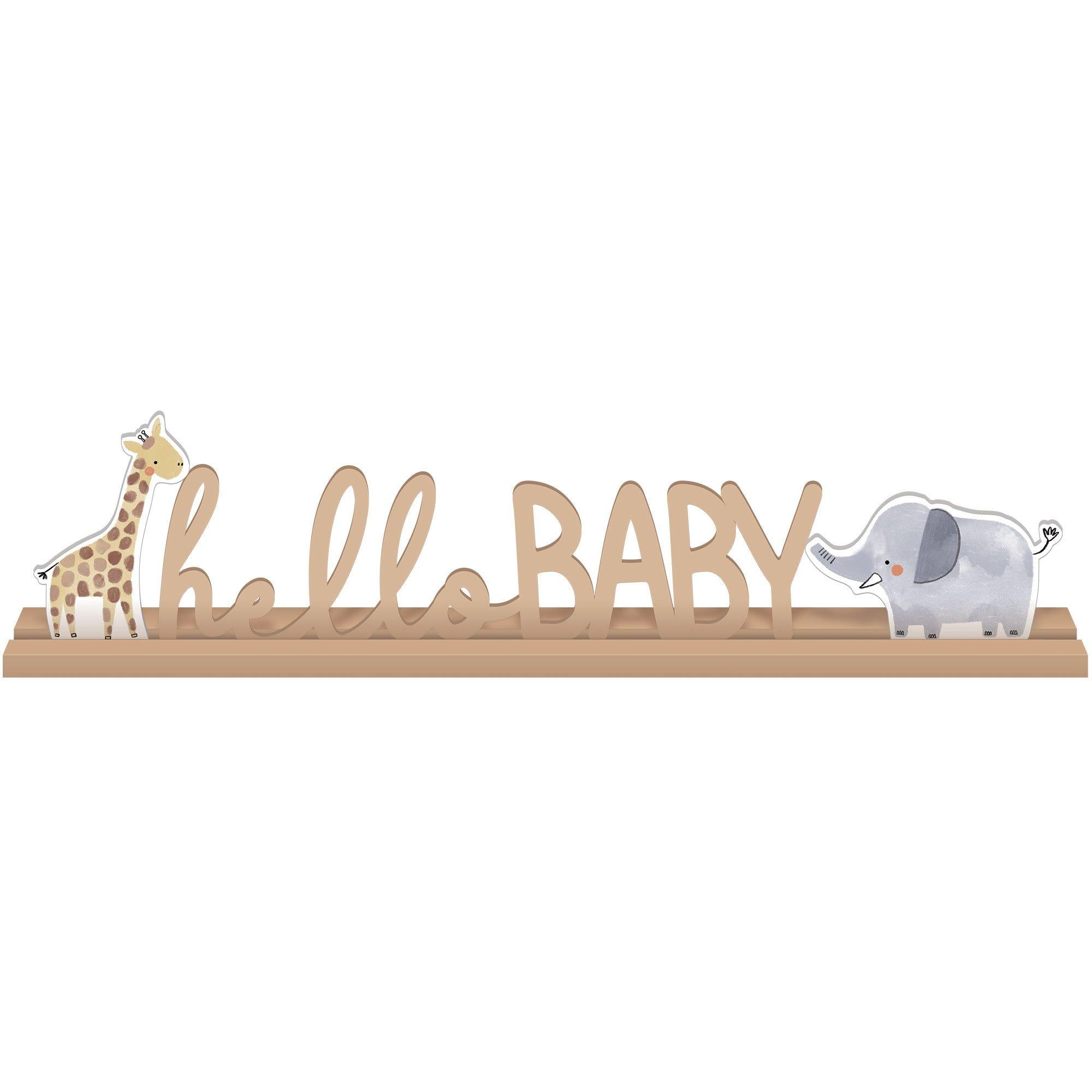 Hello Baby Soft Jungle Baby Shower MDF Standing Sign. 21in x 5in - Image 2