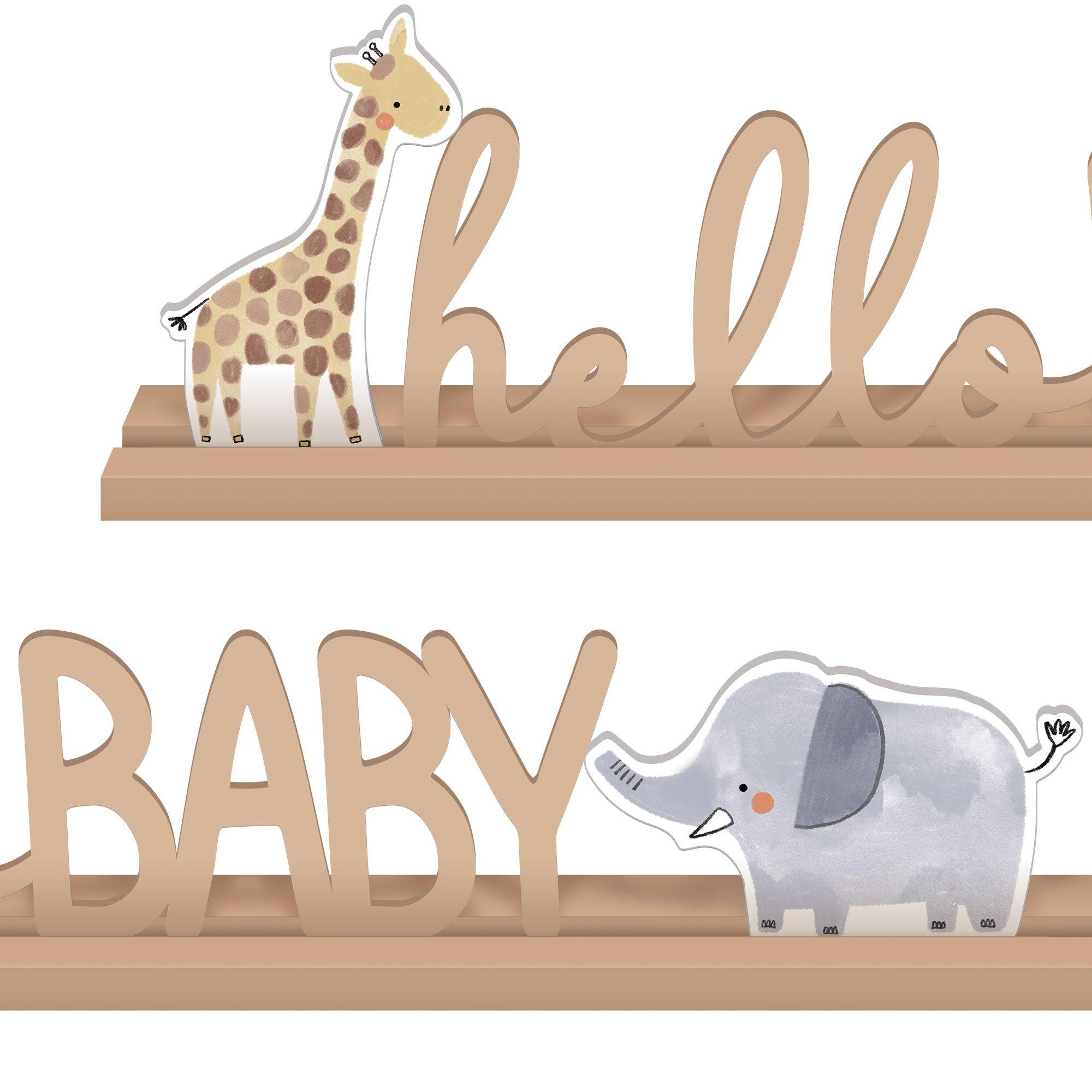 Hello Baby Soft Jungle Baby Shower MDF Standing Sign. 21in x 5in - Image 3