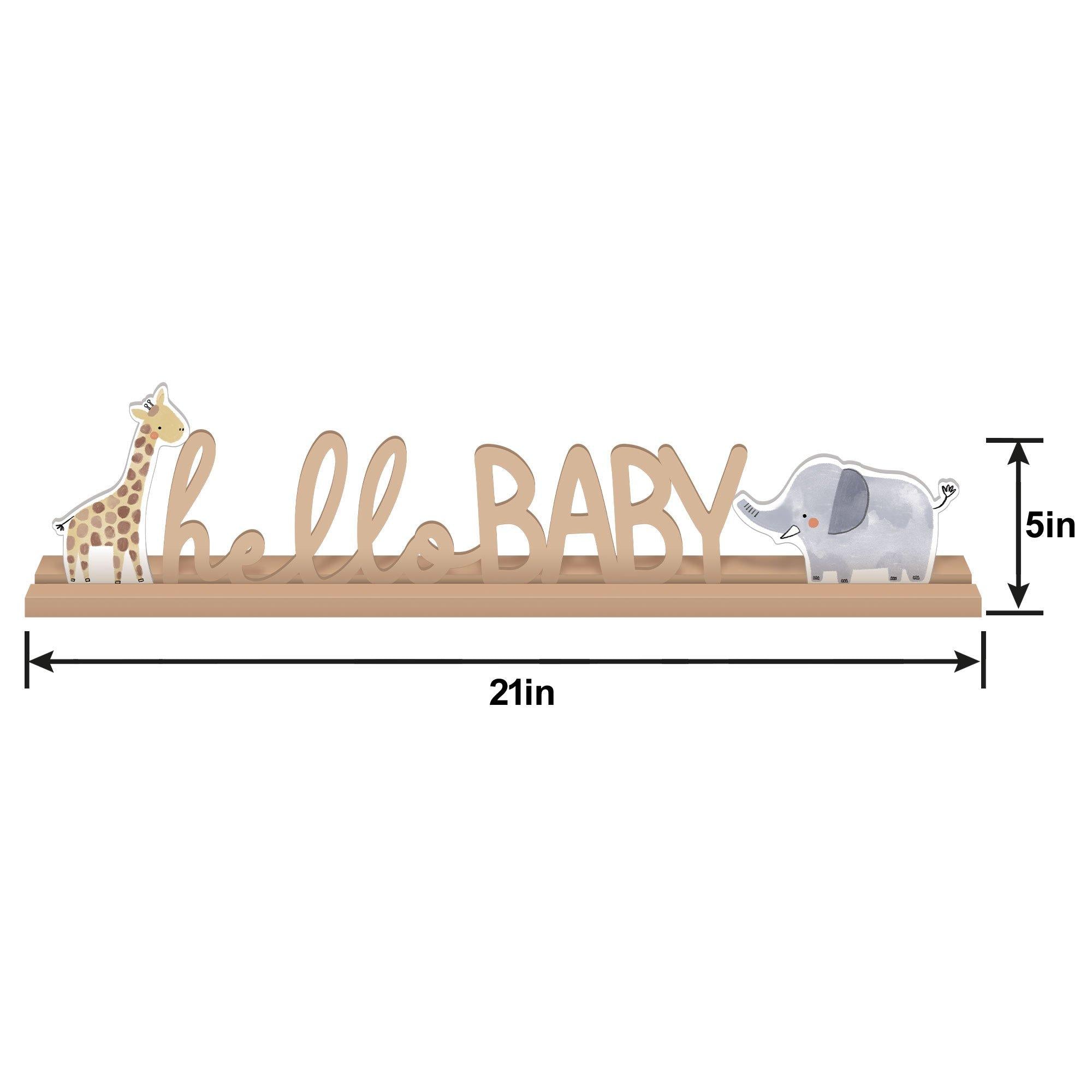 Hello Baby Soft Jungle Baby Shower MDF Standing Sign. 21in x 5in - Image 4