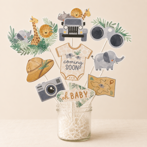 Soft Jungle Baby Shower Cardstock Photo Props. 13pc