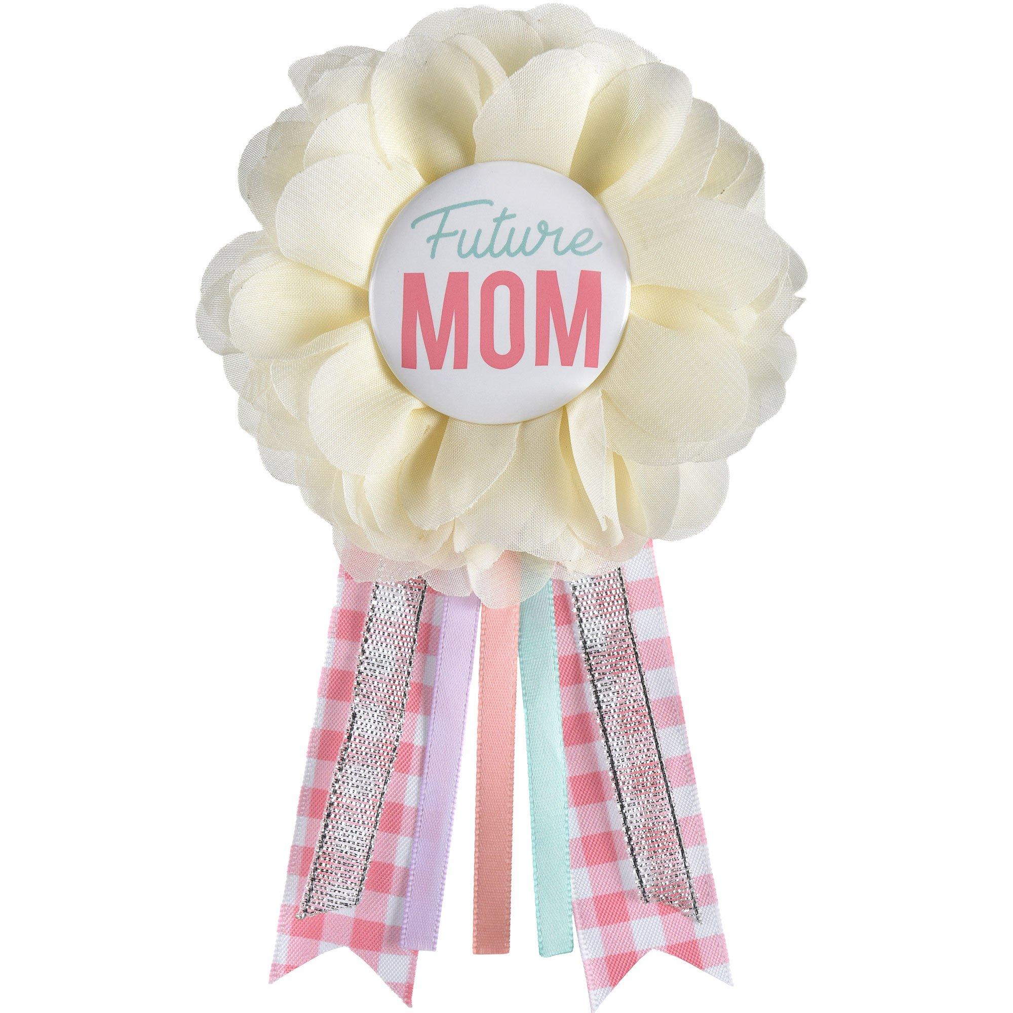 Pink. White & Blue Floral Future Mom Baby Shower Award Ribbon