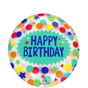 Happy Birthday Dots & Stars Plastic Balloon. 18in - Clearz™