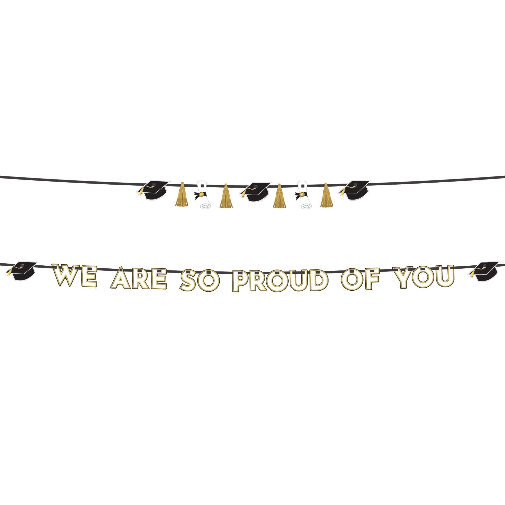 Black. White. & Gold Proud of You Graduation Banner Set. 12ft. 2pc