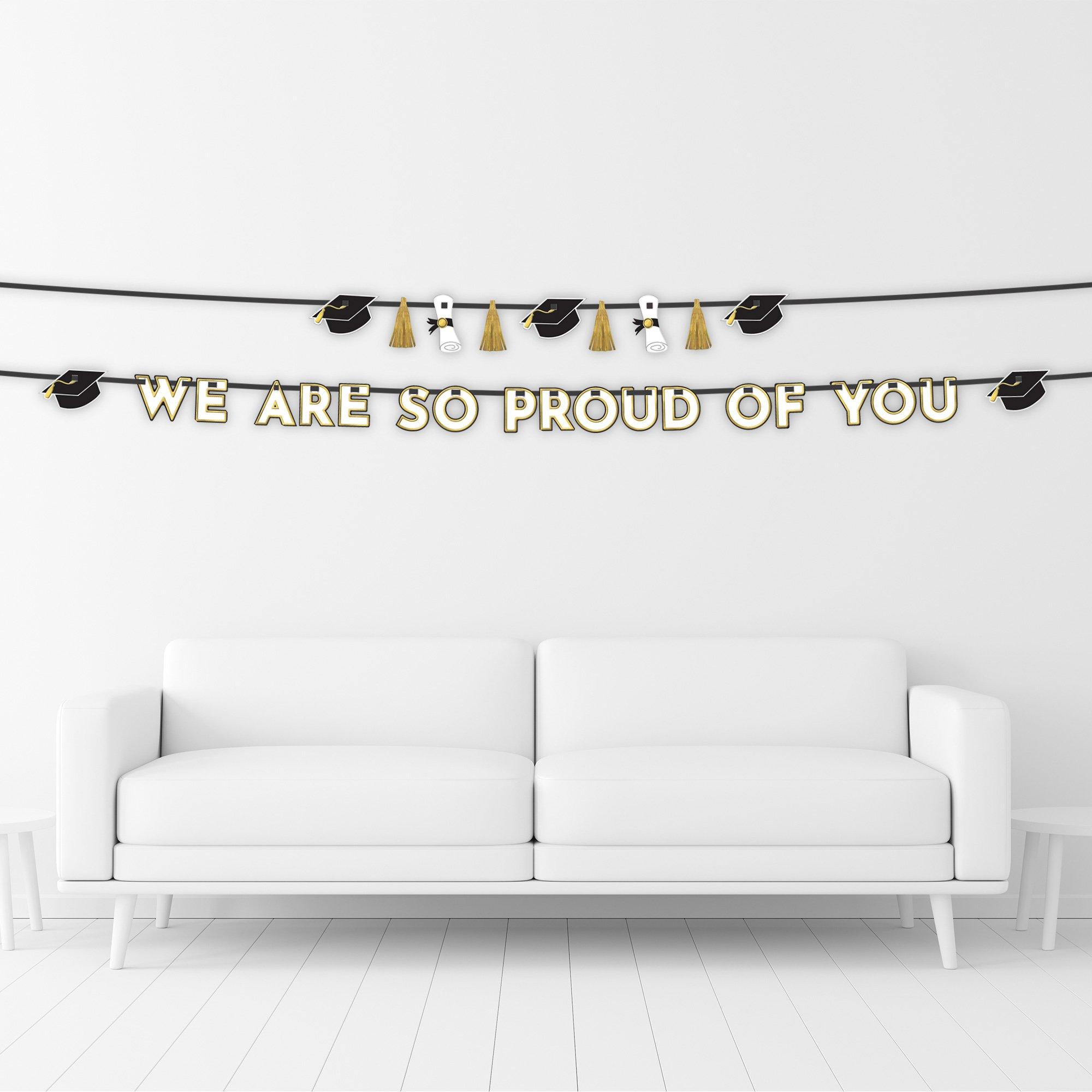 Black. White. & Gold Proud of You Graduation Banner Set. 12ft. 2pc - Image 2