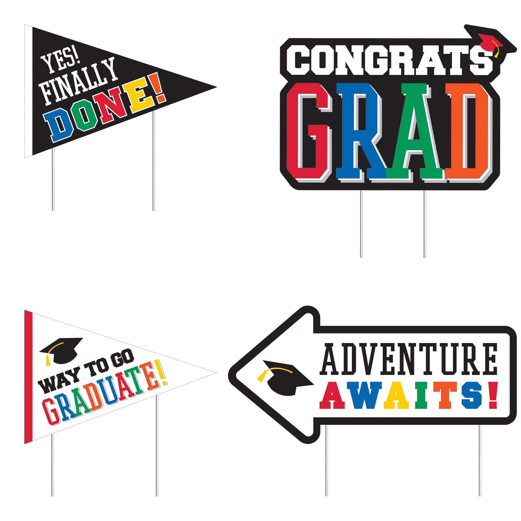 Multicolor Congrats Grad Corrugated Plastic Yard Sign Set. 4pc - Image 2