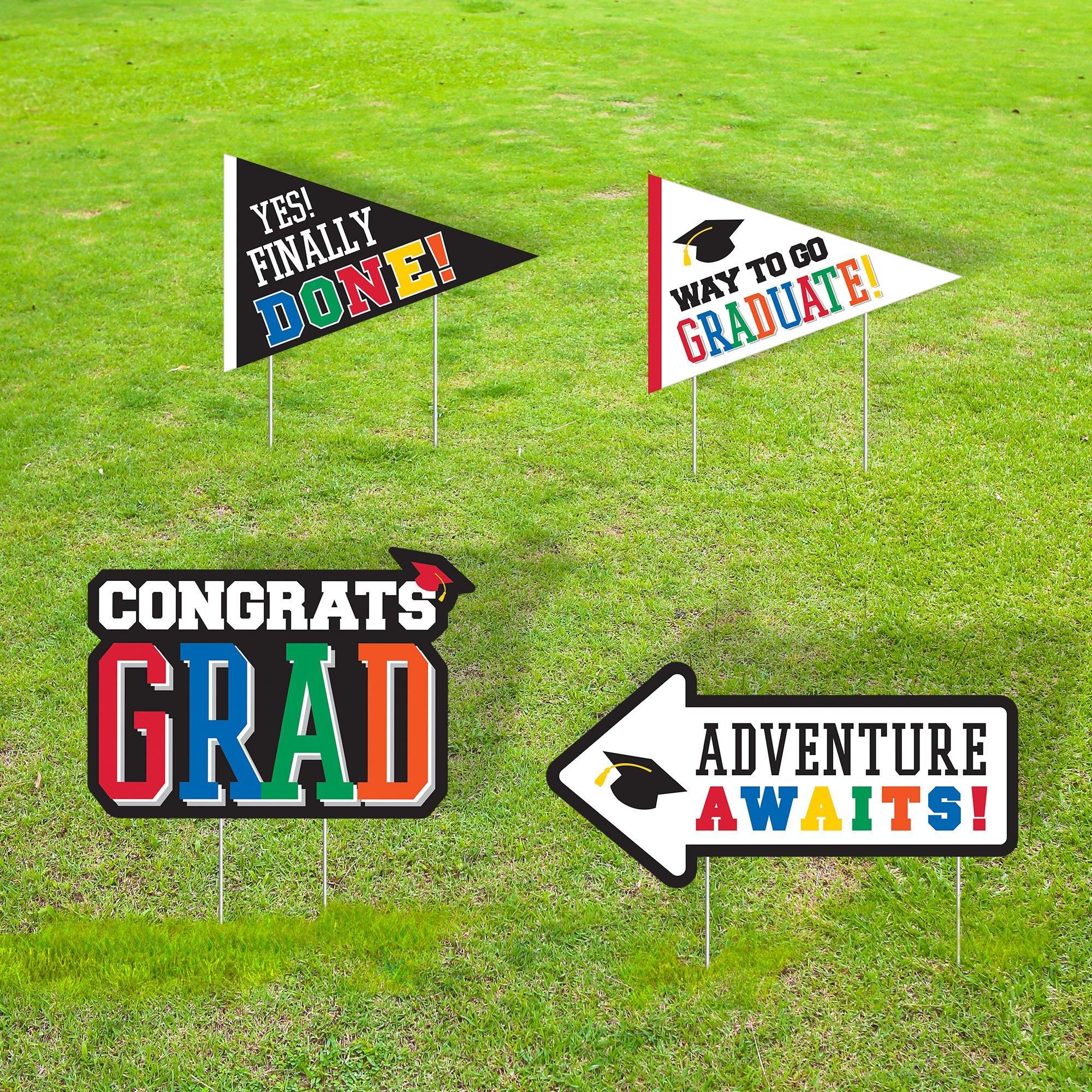 Multicolor Congrats Grad Corrugated Plastic Yard Sign Set. 4pc