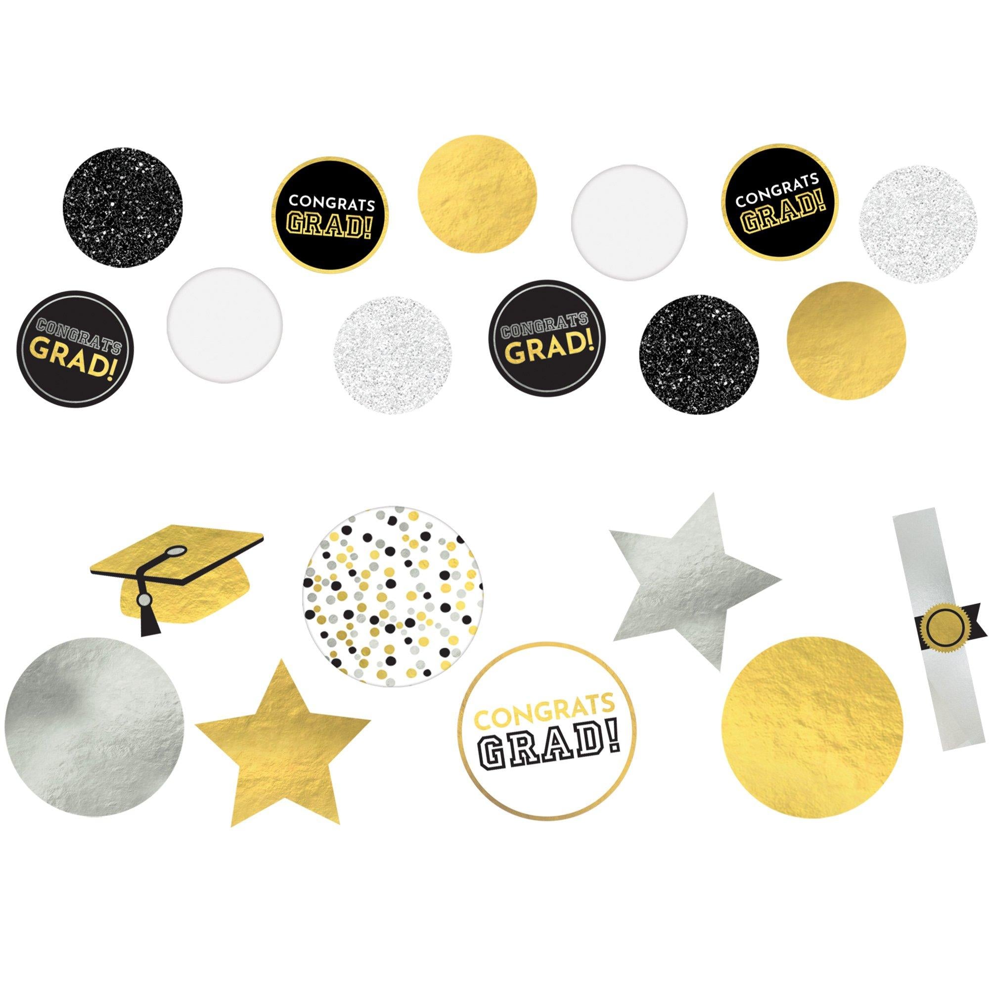 Giant Black. Silver. & Gold Graduation Confetti. 48pc
