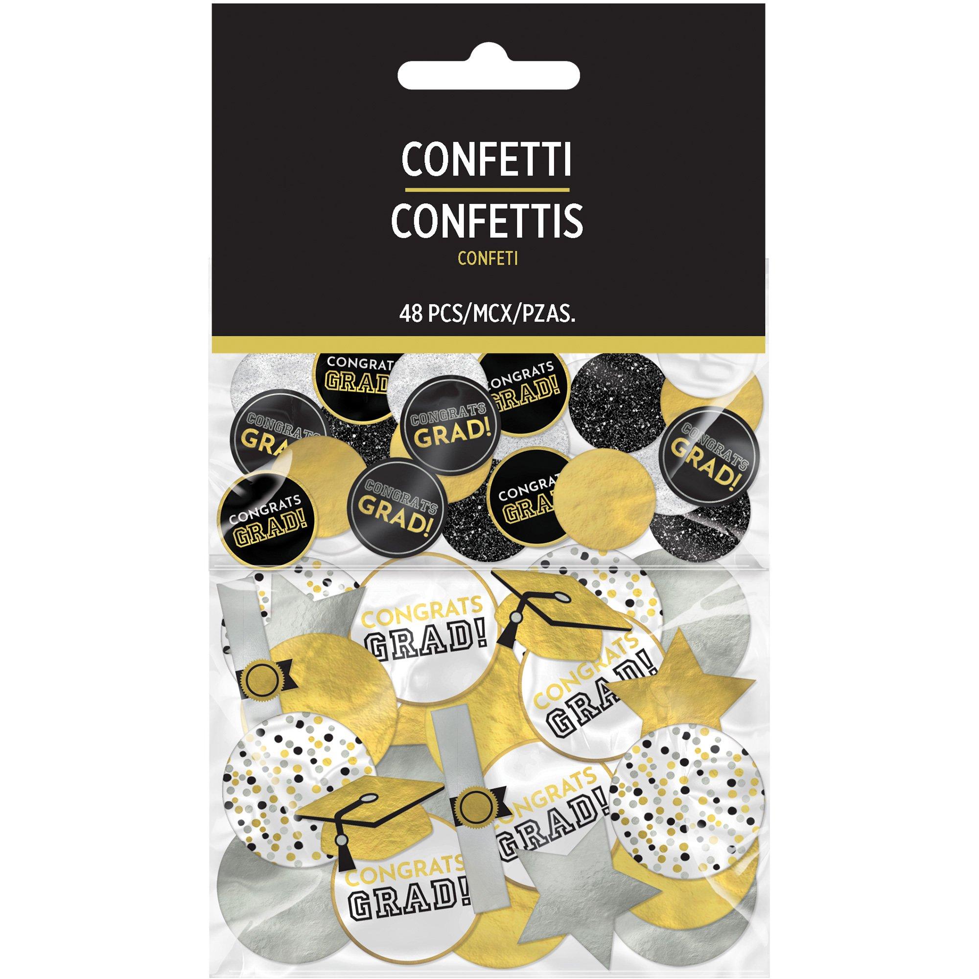 Giant Black. Silver. & Gold Graduation Confetti. 48pc - Image 2