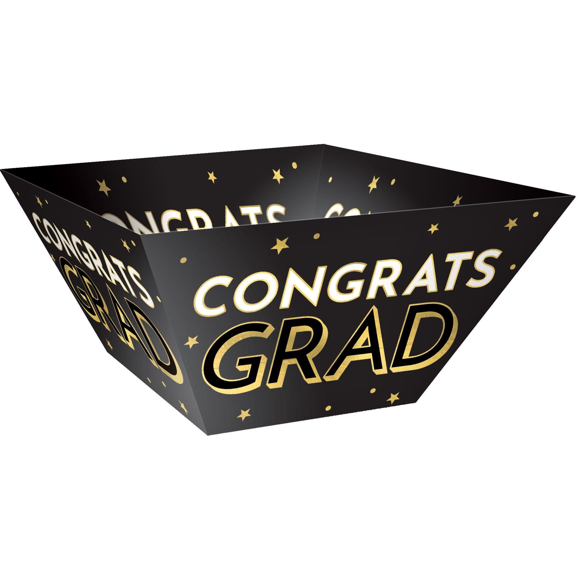 Black & Gold Congrats Grad Cardstock Snack Bowls. 12in. 3ct - Image 3