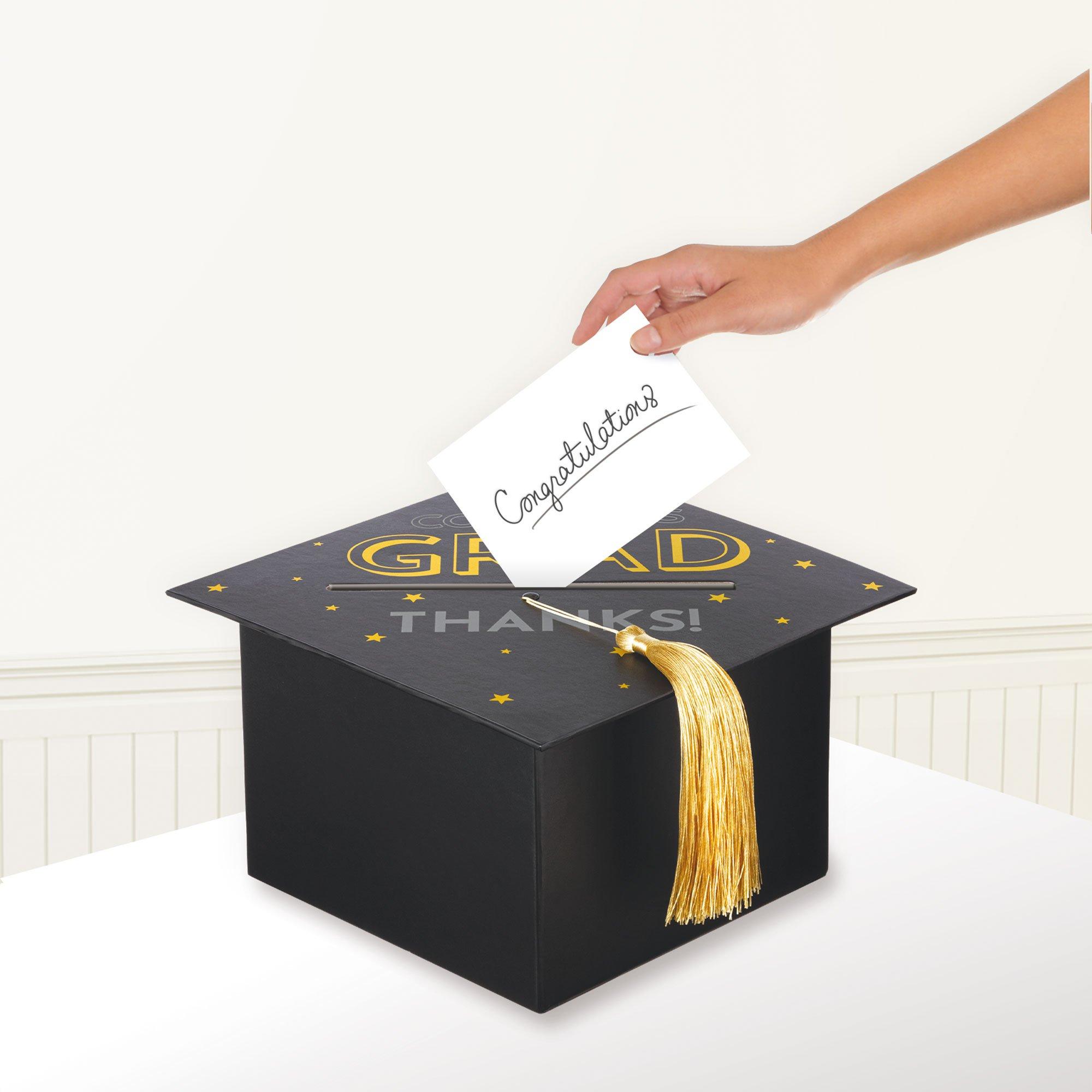 Black. Silver. & Gold Grad Cap Card Box. 8in x 5.83in - Image 2