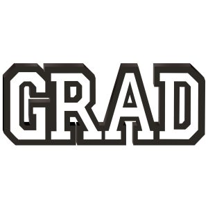 White Grad MDF Standing Sign. 13.12in x 5.25in