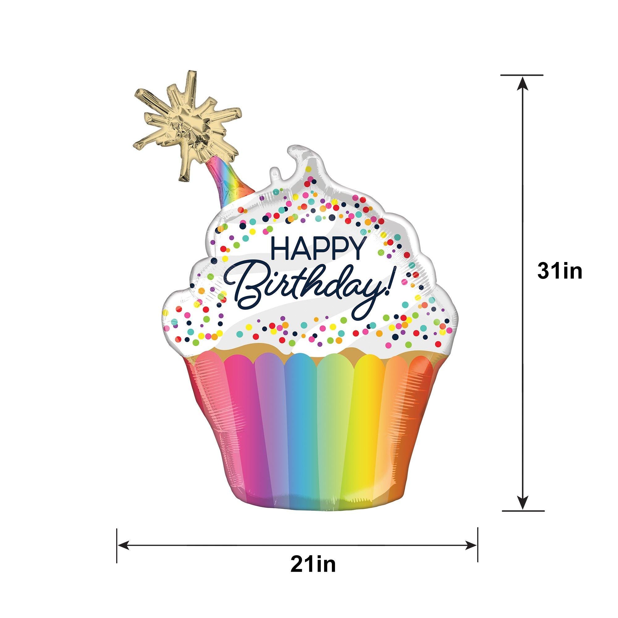 Confetti Sprinkle Happy Birthday Cupcake-Shaped Foil Balloon. 21in x 31in - Image 2