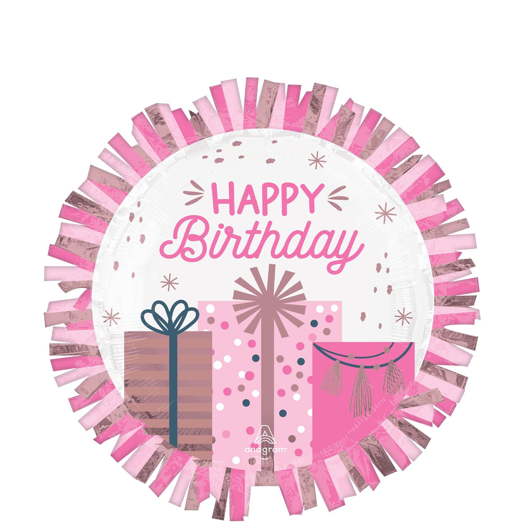 Pastel Pink Happy Birthday Presents Foil Balloon. 24in