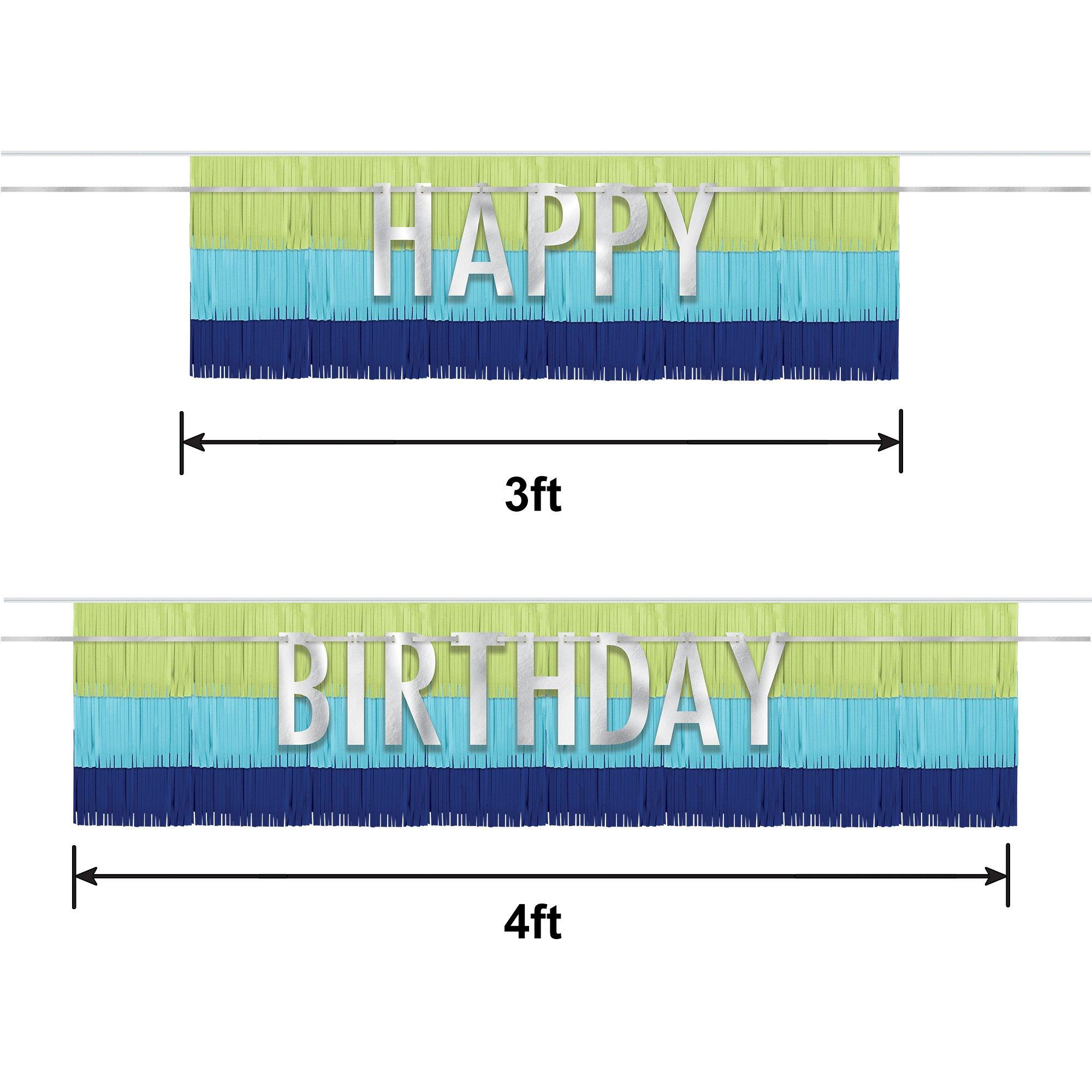 Blue & Green Happy Birthday Fringe Banner Set. 4pc - Modern Birthday - Image 2
