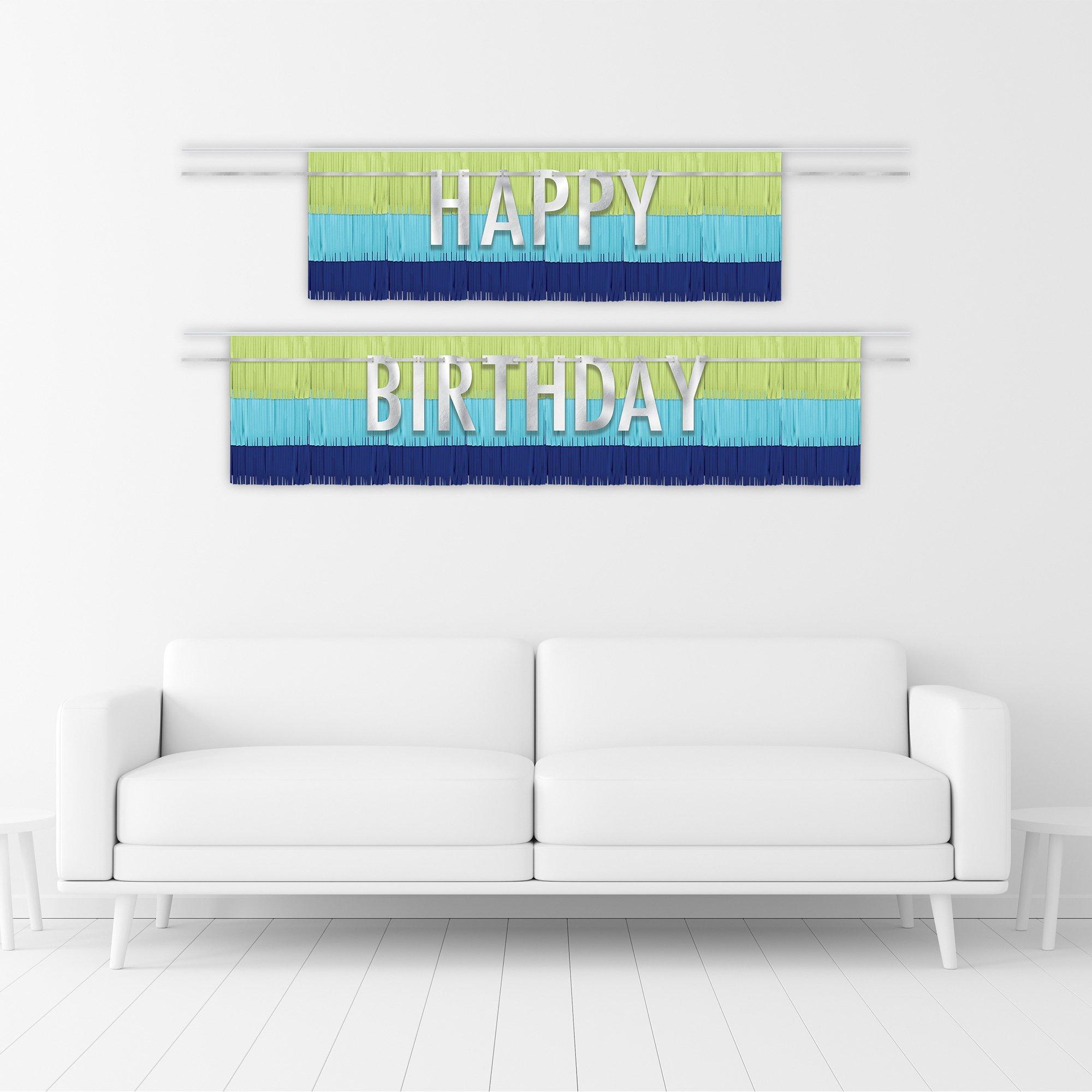 Blue & Green Happy Birthday Fringe Banner Set. 4pc - Modern Birthday - Image 3