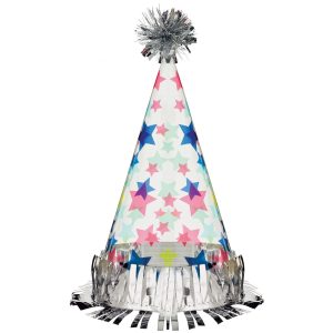 Modern Birthday Starry Plastic Party Hat. 10.5in