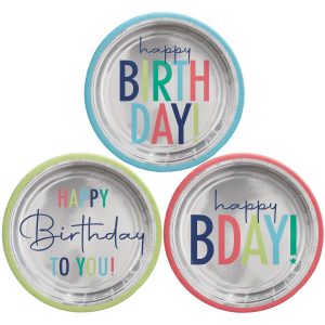 Metallic Modern Birthday Paper Dessert Plates. 7in. 8ct