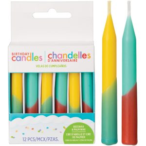 Mint & Yellow Dipped Beeswax & Palm Wax Birthday Candles. 3.25in. 12ct