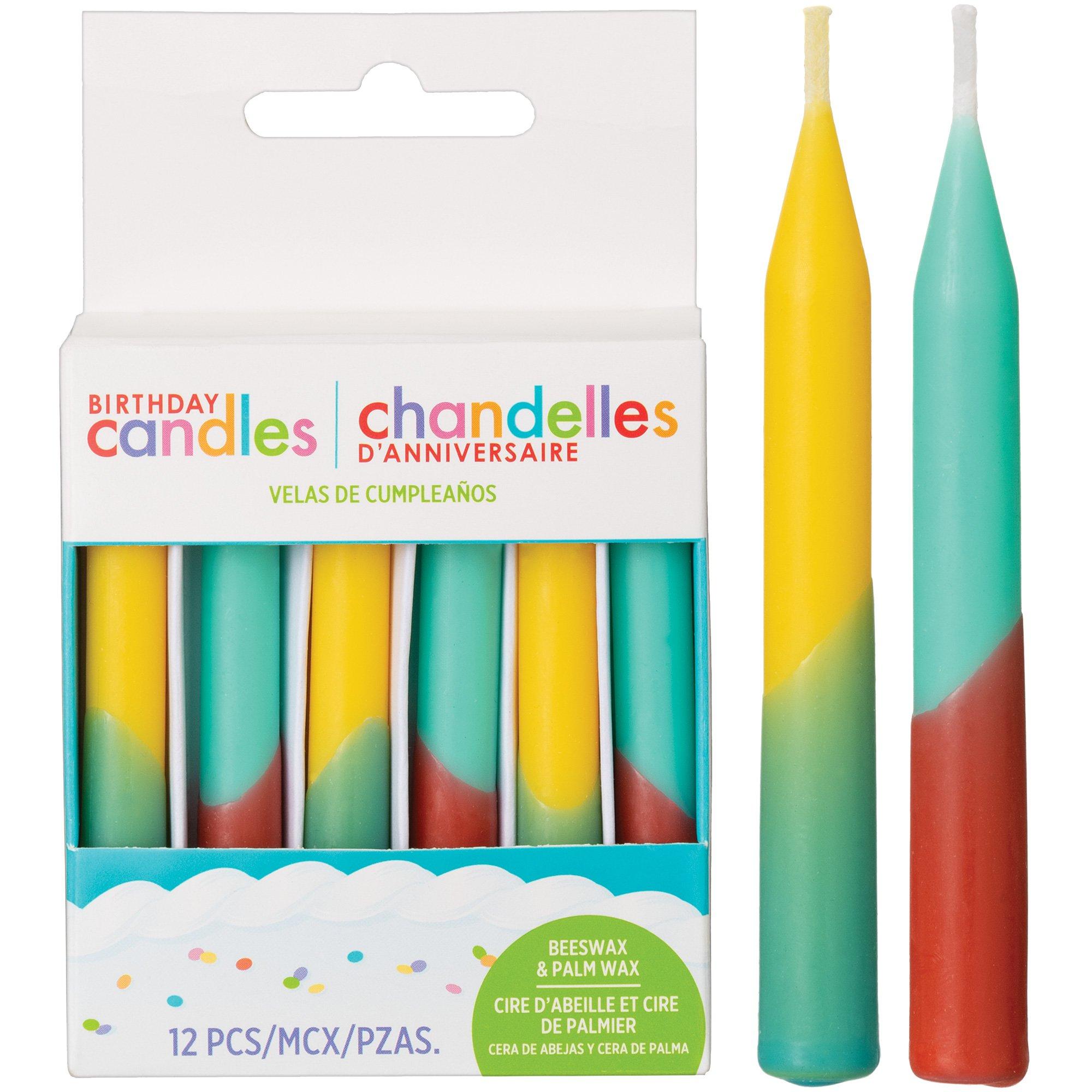 Mint & Yellow Dipped Beeswax & Palm Wax Birthday Candles. 3.25in. 12ct