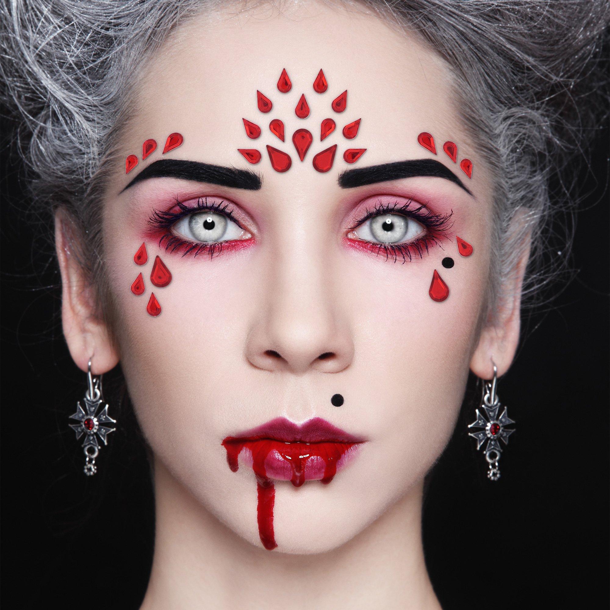 Red Teardrop Face Jewels. 36pc