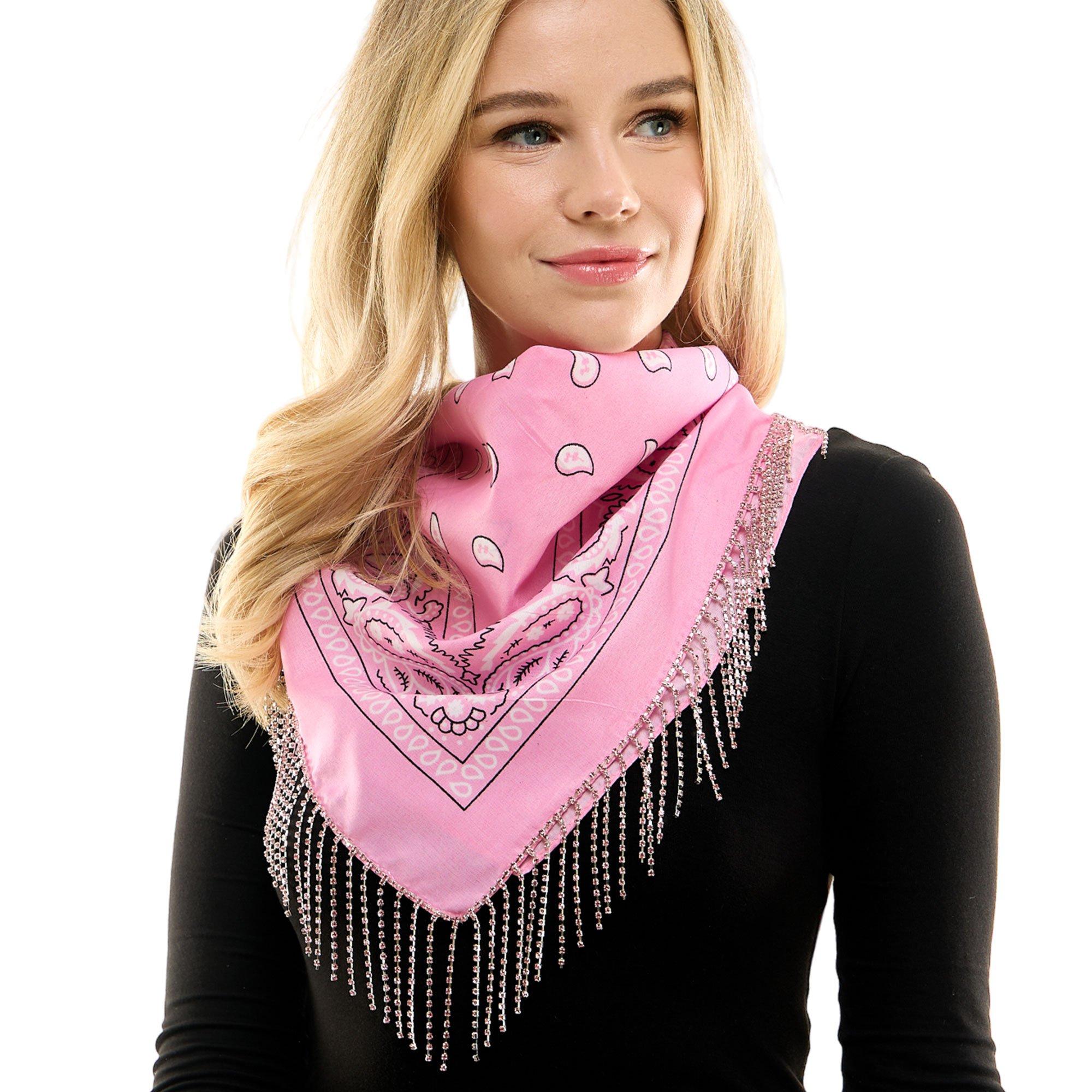 Rhinestone Fringe Pink Rodeo Scarf - Image 2