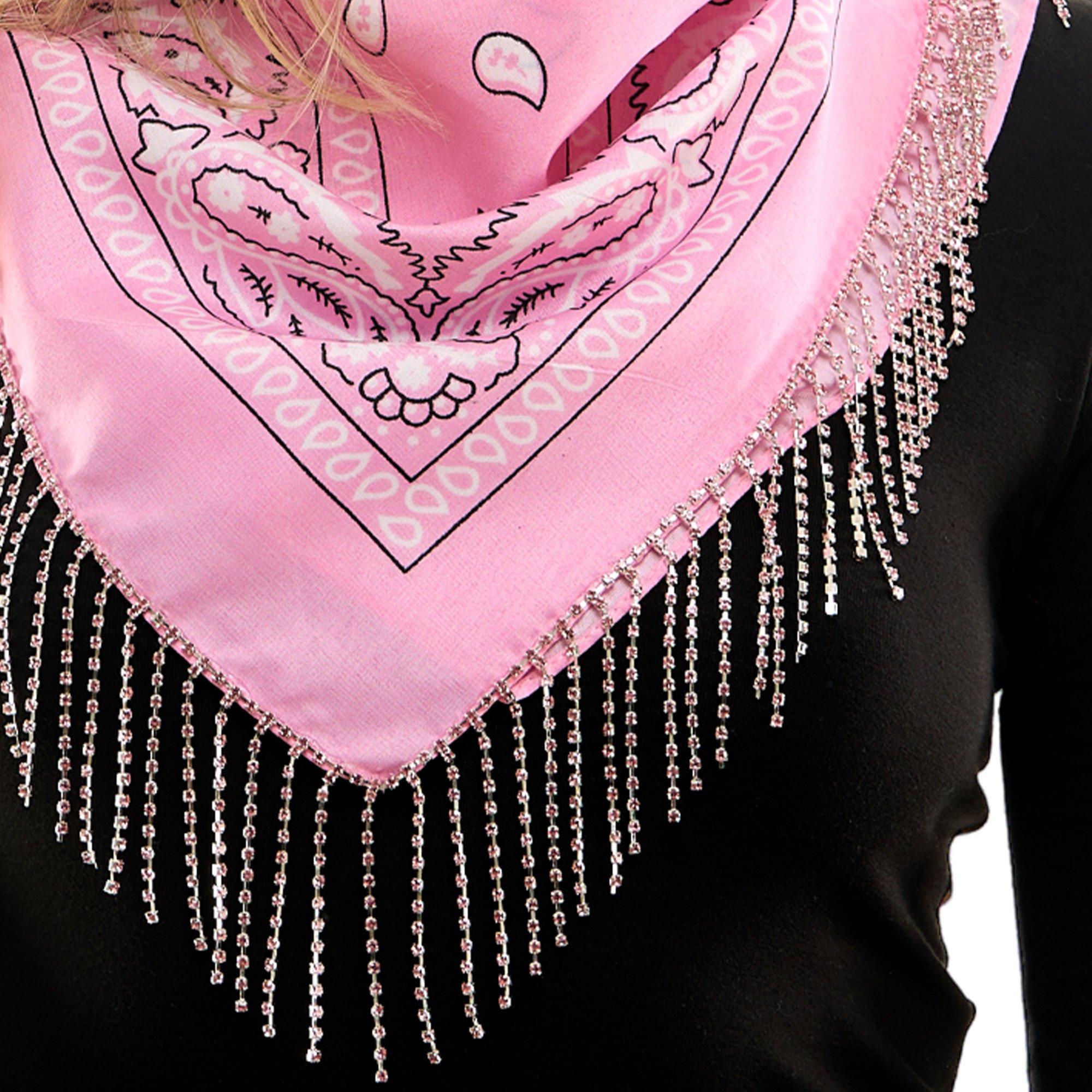 Rhinestone Fringe Pink Rodeo Scarf - Image 3