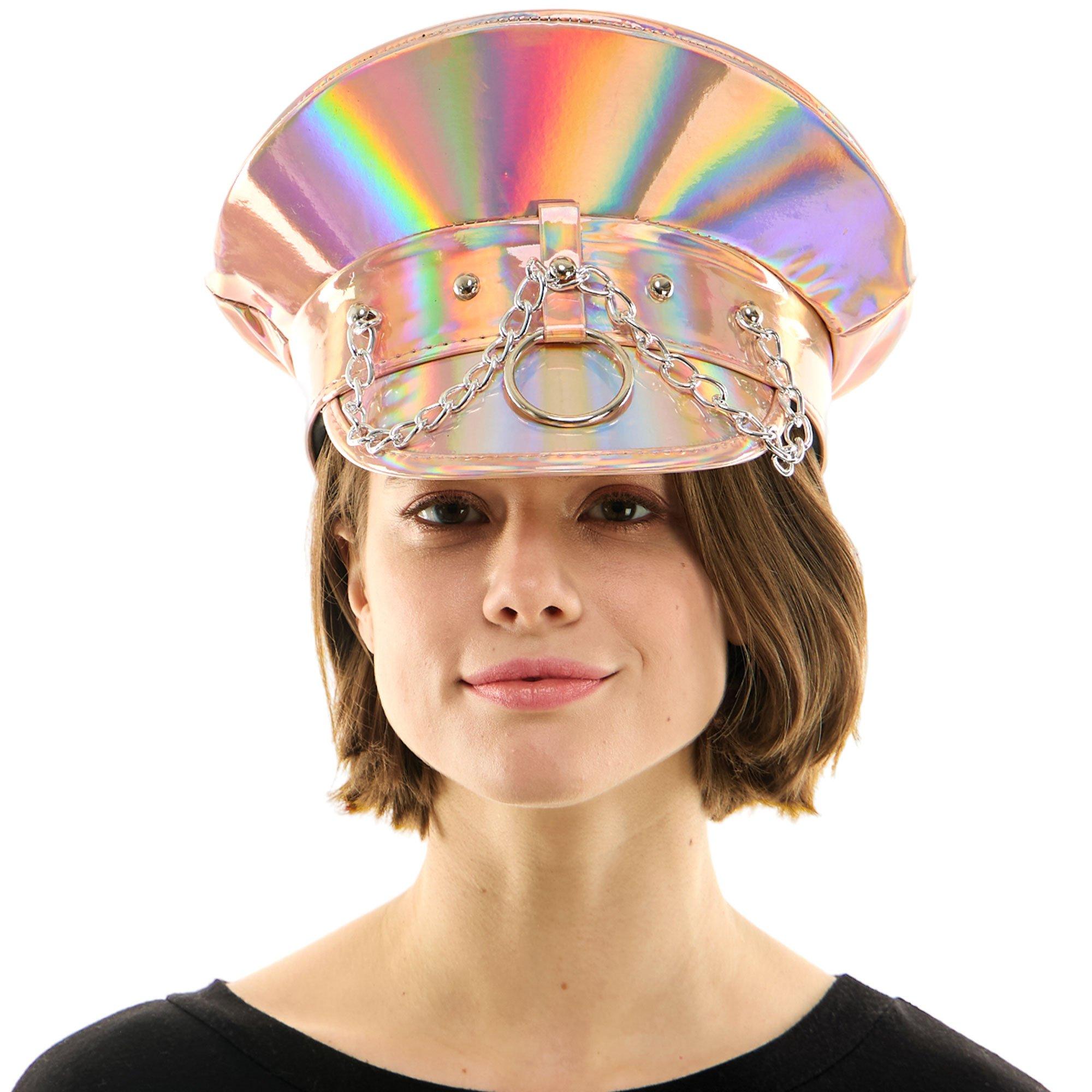 Iridescent Pink Leather Festival Hat - Image 2